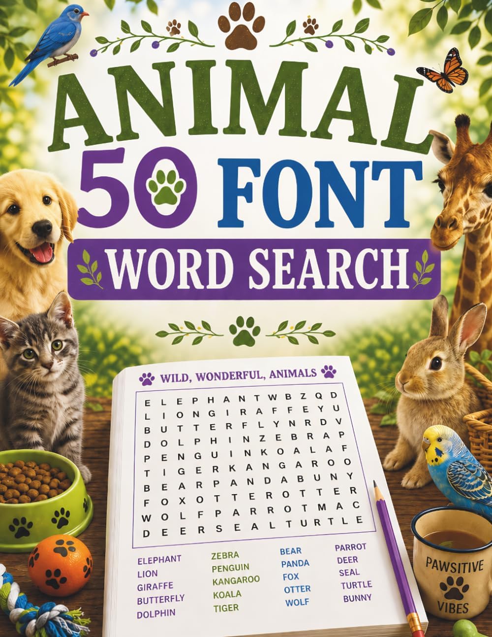 Extra Large Font (50 Font) Animal Word Search For Adults, Teens and Seniors: 50 Easy, Relaxing Extra Large Print Animal Word Searches For Visual ... And Present (Extra Large Print Puzzle Series) by Puzzle Tree Lane
