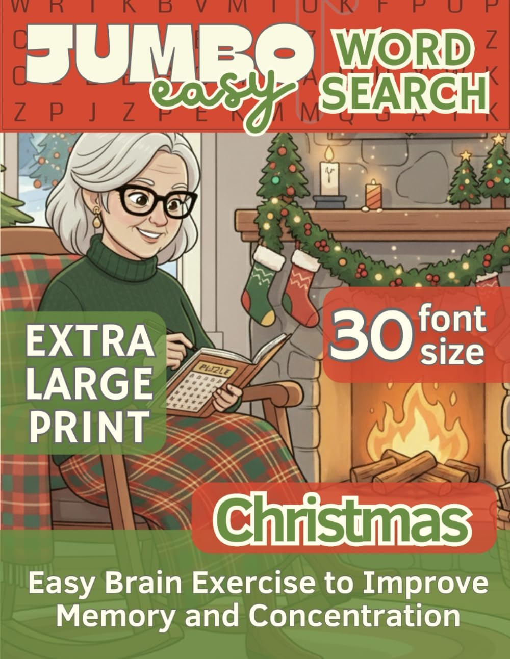 Jumbo Easy Word Search for Seniors: Christmas Edition: 50 Relaxing Large Print (30 size font) Holiday Puzzles with Extra Big Letters – Festive Brain Games & Perfect Stocking Stuffer Gift by Baba Jaga