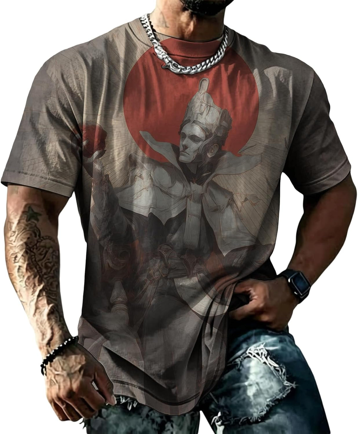 MARSVOVO Mens T Shirts Retro Art Print Crew Neck Short Sleeve Shirts Casual Loose Fit Graphic Tee Lightweight Comfy Top