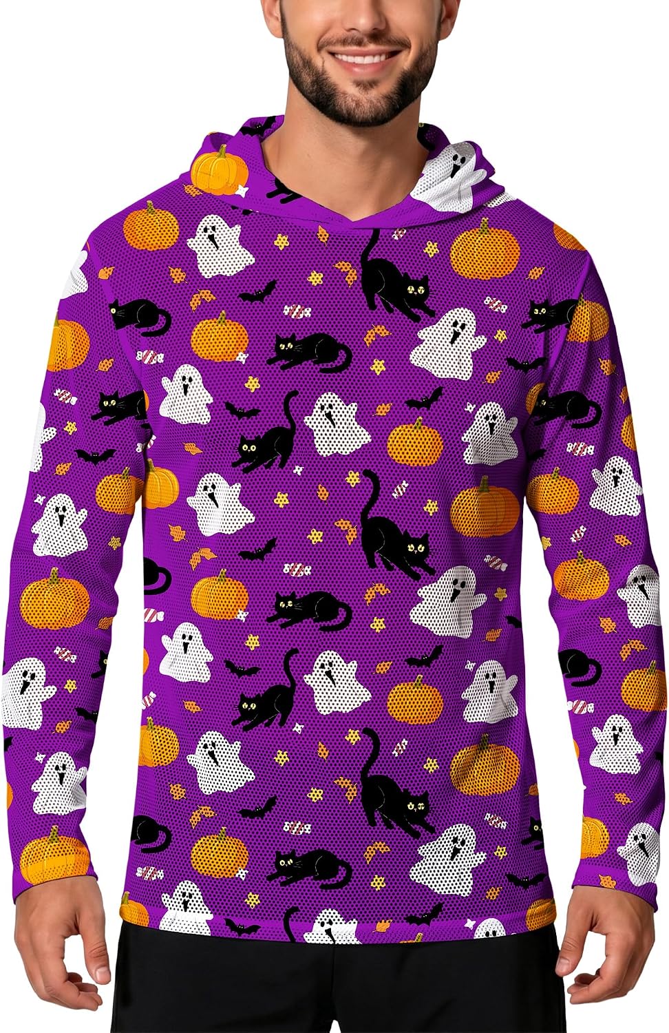 Halloween Hoodies for Men Long Sleeve Rash Guard Sun Protection Hooded Shirts UPF 50+ Fishing Shirts