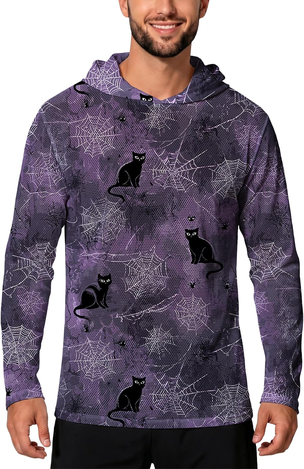 Halloween Hoodies for Men Long Sleeve Rash Guard Sun Protection Hooded Shirts UPF 50+ Fishing Shirts