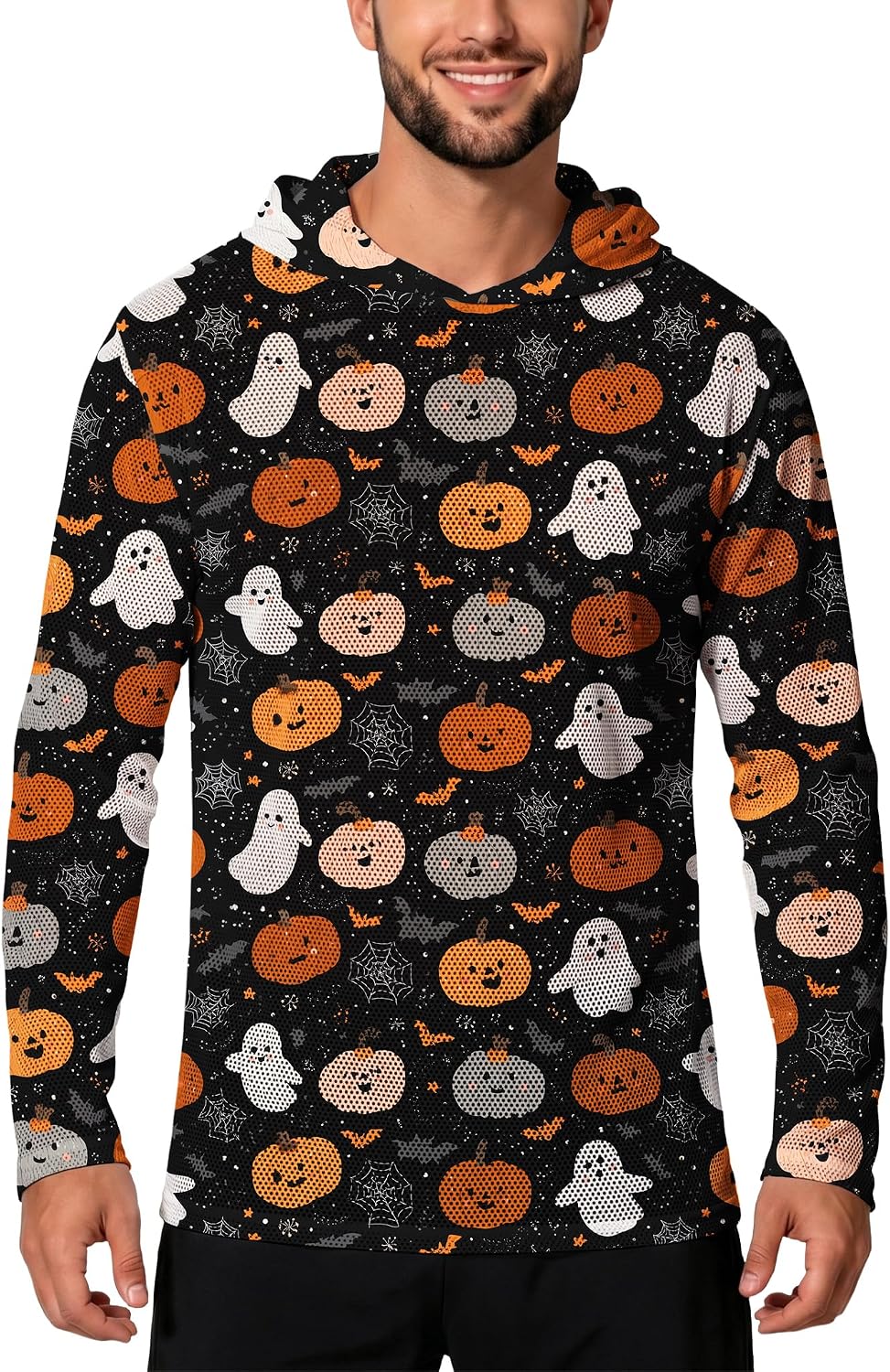 Halloween Hoodies for Men Long Sleeve Rash Guard Sun Protection Hooded Shirts UPF 50+ Fishing Shirts