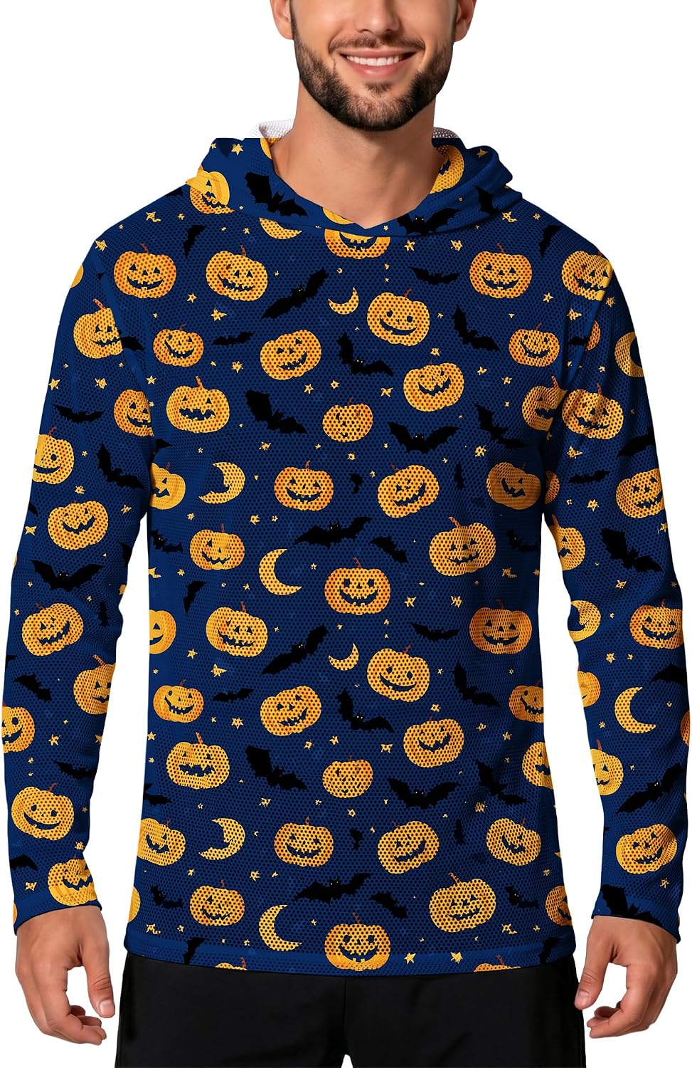 Halloween Hoodies for Men Long Sleeve Rash Guard Sun Protection Hooded Shirts UPF 50+ Fishing Shirts