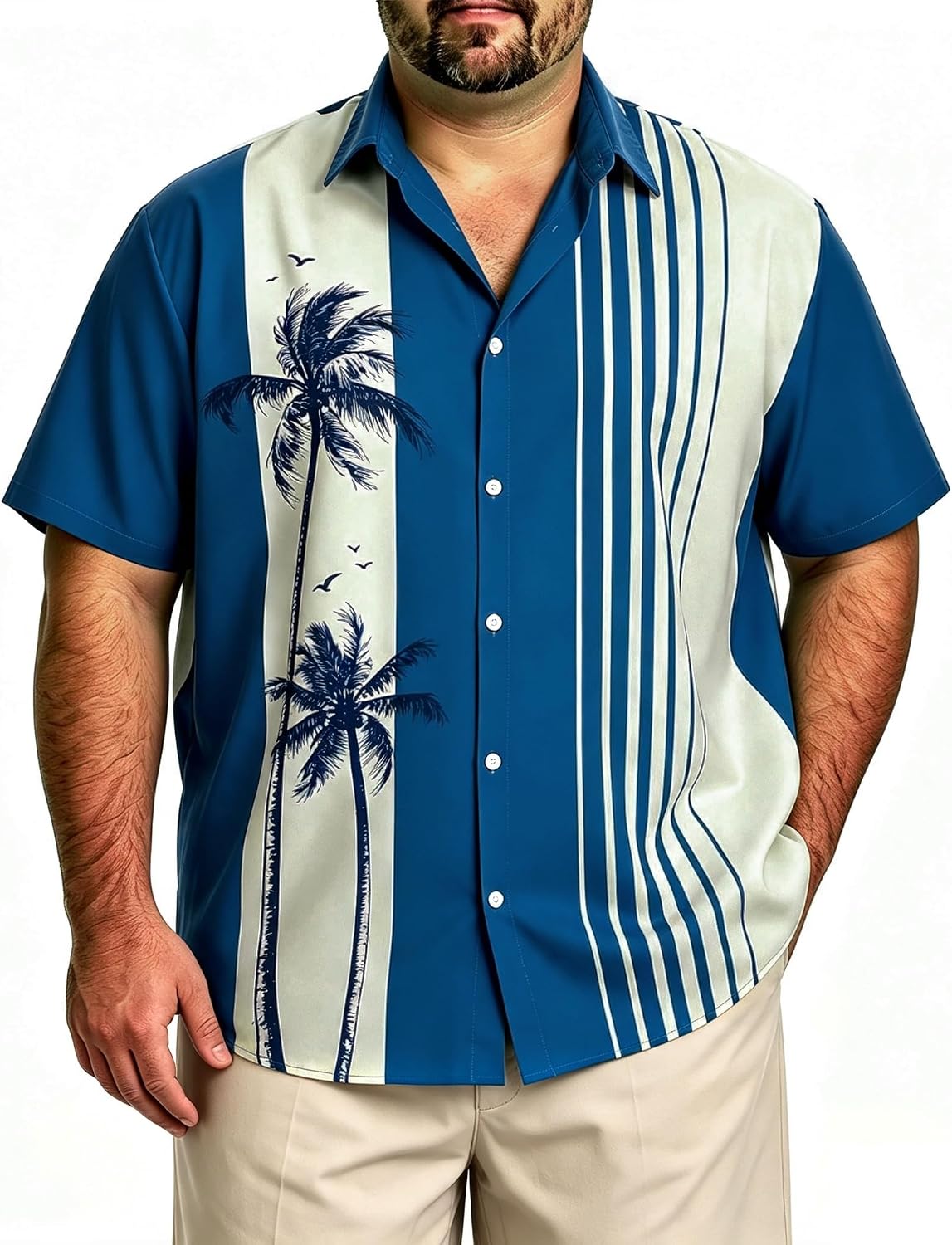 Cozople Men's Big and Tall Hawaiian Shirt 1950s Vintage Bowling Shirts