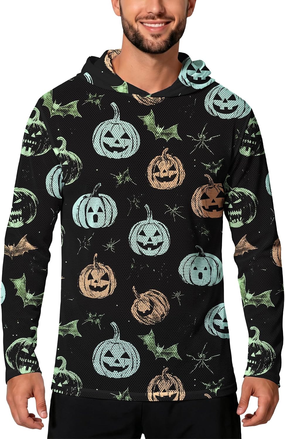 Mens Halloween Hoodie Fishing Sun Hoodie Long Sleeve UPF 50+ Rash Guard Shirts 2026 Fall Clothes