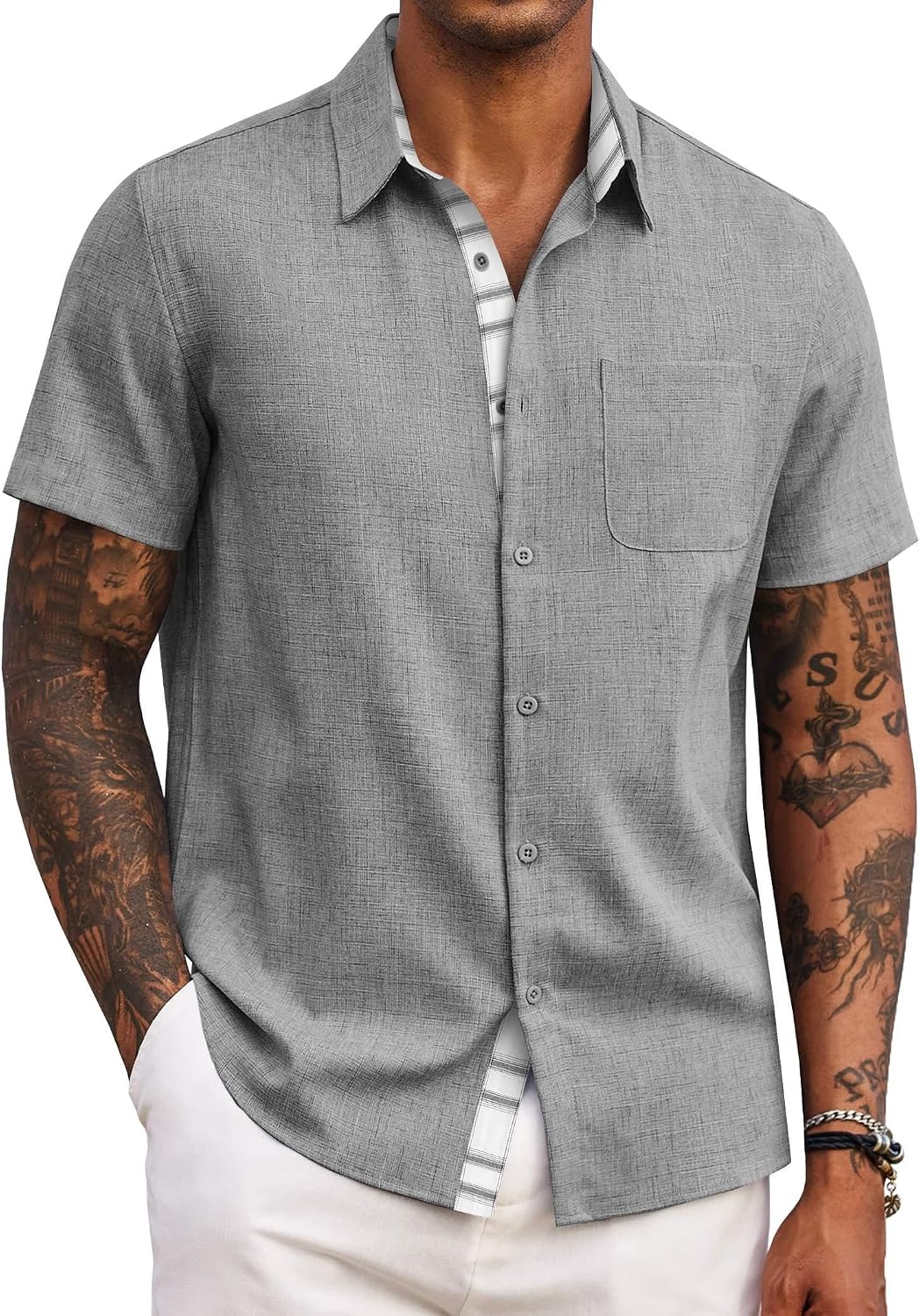 COOFANDY Men's Button Down Shirts Short Sleeve Casual Summer Beach Vacation Wedding Shirt with Pocket