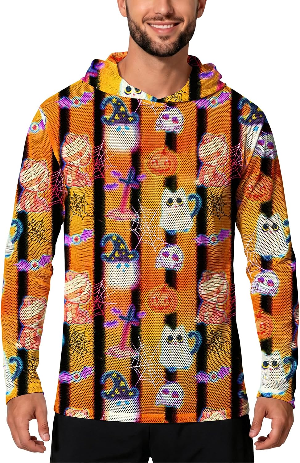 Mens Halloween Rash Guard Long Sleeve Hooded Shirts Sun Protection Fishing Hiking Hoodies