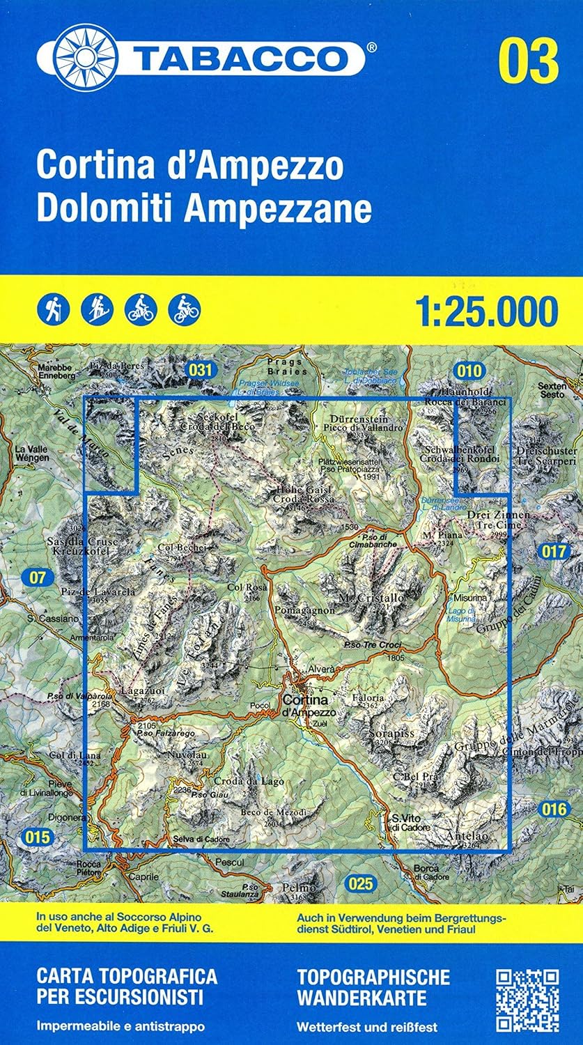 Cortina d'Ampezzo e Dolomiti Ampezzane 1:25,000 Hiking Map by Tabacco Map