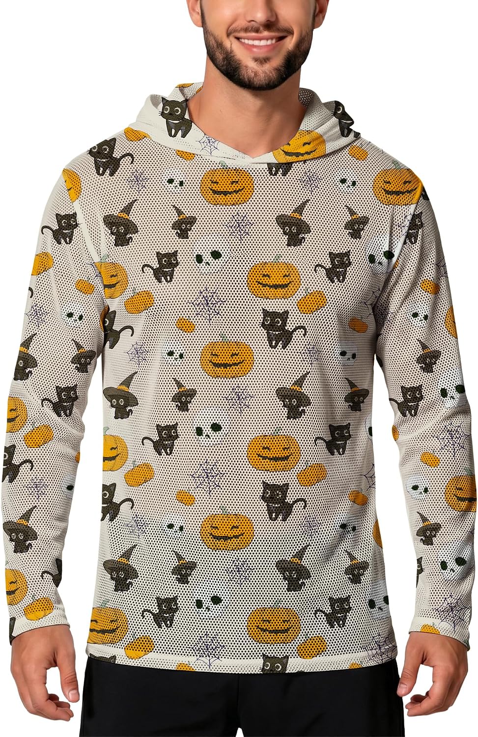 Mens Halloween Rash Guard Long Sleeve Hooded Shirts Sun Protection Fishing Hiking Hoodies