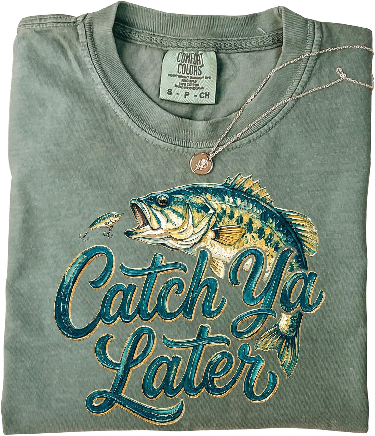 Catch Ya Later Fishing Graphic T-Shirt, Funny Bass Fish Outdoor Fisherman Casual Tee