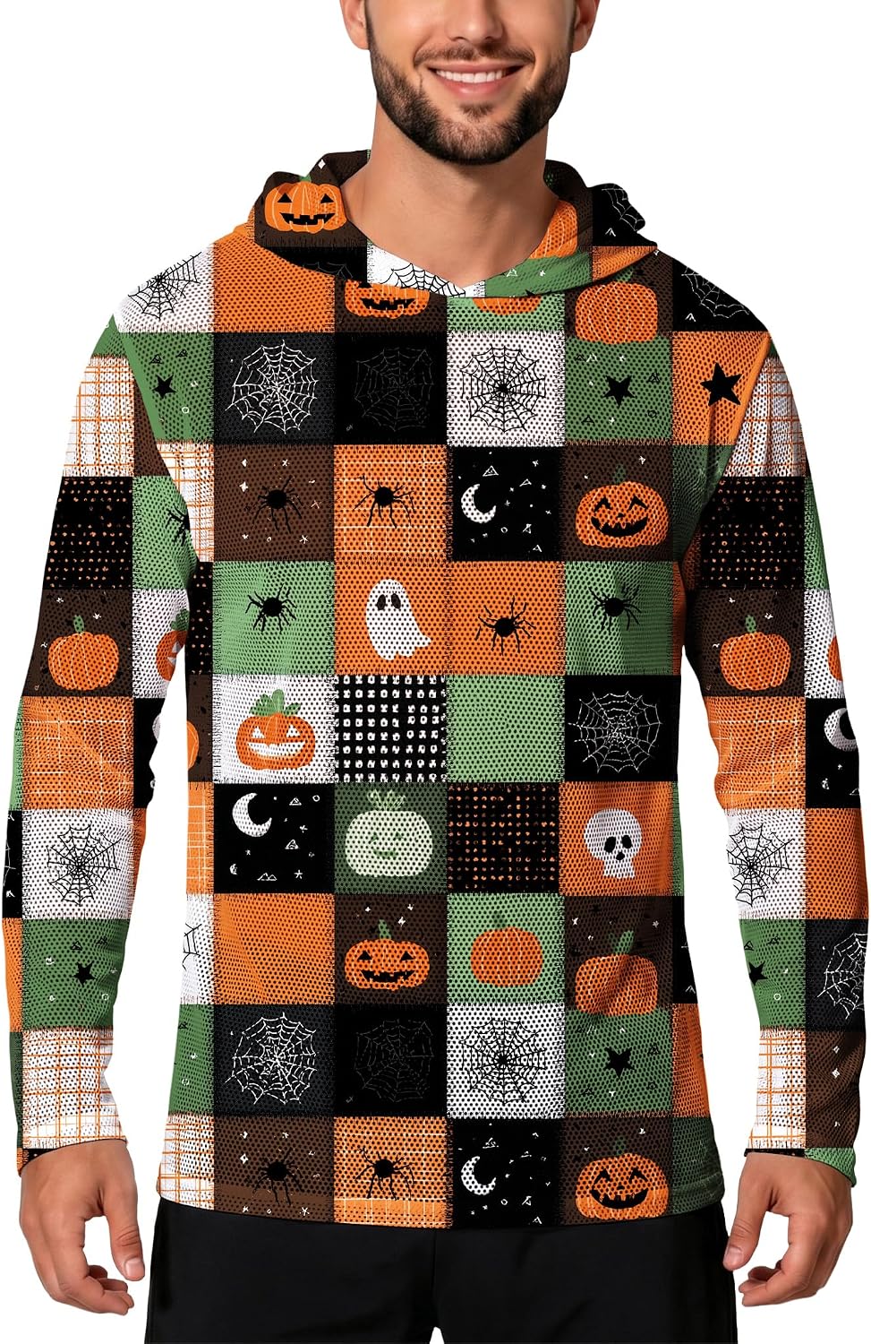 Mens Halloween Hoodie Fishing Sun Hoodie Long Sleeve UPF 50+ Rash Guard Shirts 2026 Fall Clothes