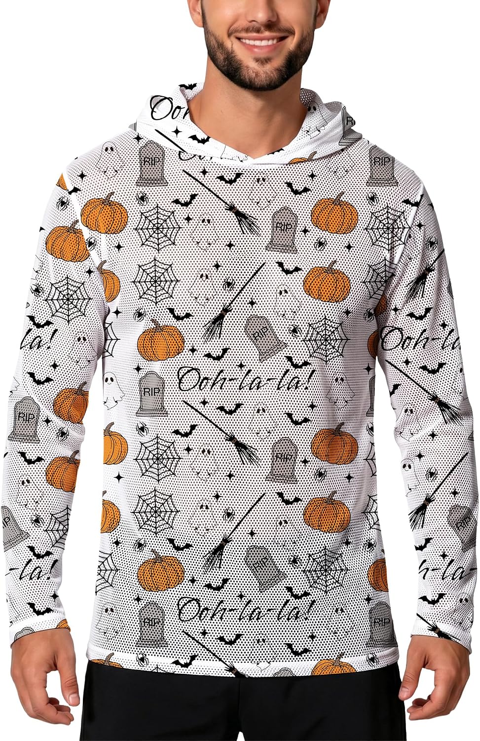 Mens Halloween Rash Guard Long Sleeve Hooded Shirts Sun Protection Fishing Hiking Hoodies