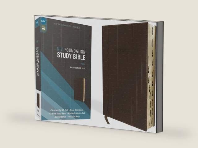 NIV, Foundation Study Bible, Leathersoft, Brown, Red Letter, Thumb Indexed by Zondervan