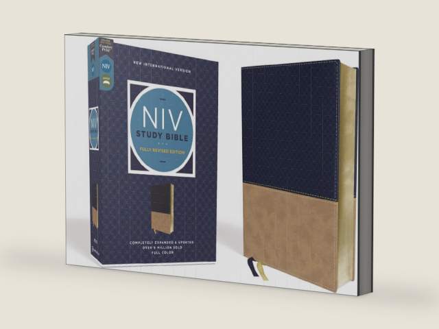 NIV Study Bible, Fully Revised Edition (Study Deeply. Believe Wholeheartedly.), Leathersoft, Navy/Tan, Red Letter, Comfort Print by Zondervan