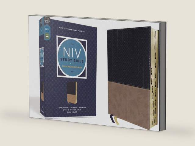 NIV Study Bible, Fully Revised Edition (Study Deeply. Believe Wholeheartedly.), Leathersoft, Navy/Tan, Red Letter, Thumb Indexed, Comfort Print by Zondervan