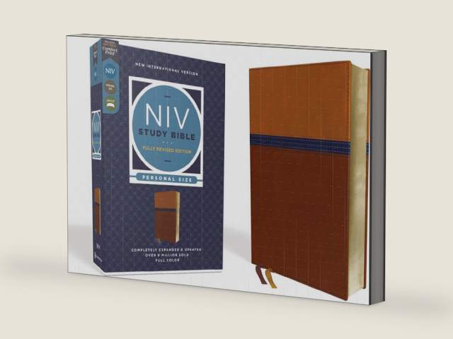 NIV Study Bible, Fully Revised Edition (Study Deeply. Believe Wholeheartedly.), Personal Size, Leathersoft, Brown/Blue, Red Letter, Comfort Print by Zondervan