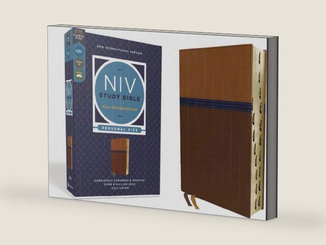 NIV Study Bible, Fully Revised Edition (Study Deeply. Believe Wholeheartedly.), Personal Size, Leathersoft, Brown/Blue, Red Letter, Thumb Indexed, Comfort Print by Zondervan