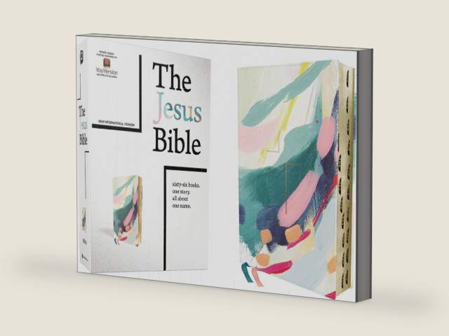 The Jesus Bible Artist Edition, NIV, (With Thumb Tabs to Help Locate the Books of the Bible), Leathersoft, Multi-color/Teal, Thumb Indexed, Comfort Print by Zondervan