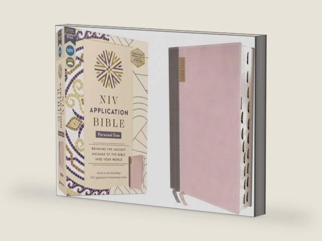 NIV Application Bible, Personal Size, Leathersoft, Pink/Gray, Red Letter, Thumb Indexed, Comfort Print: Bringing the Ancient Message of the Bible into Your World by Zondervan