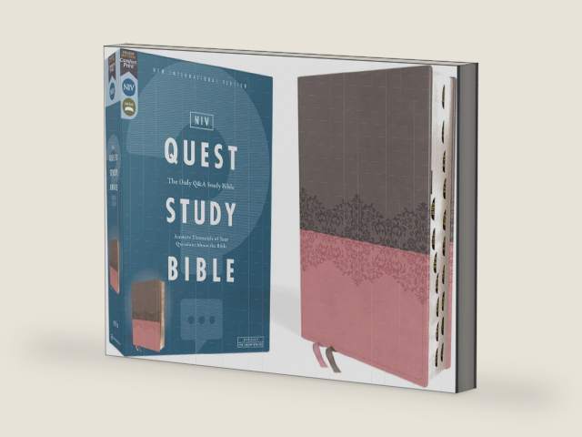 NIV, Quest Study Bible, Leathersoft, Gray/Pink, Thumb Indexed, Comfort Print: The Only Q and A Study Bible by Christianity Today Intl.