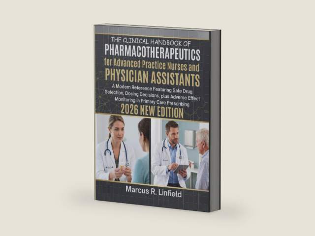 The Clinical Handbook of Pharmacotherapeutics for Advanced Practice Nurses and Physician Assistants: A Modern Reference Featuring Safe Drug Selection, Dosing Decisions, plus Adverse Effect Monitoring in Primary Care Prescribing by Marcus R. Linfield