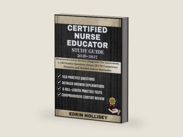 CERTIFIED NURSE EDUCATOR STUDY GUIDE 2026-2027: Structured Content Review, Diagnostic Pre-Assessment, 1,150 Practice Questions Across All CNE Competency Domains, and Detailed Answer Rationales by EDRIN HOLLISEY