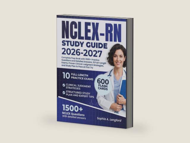 NCLEX-RN STUDY GUIDE 2026–2027: Complete Prep Book with 1500+ Practice Questions and Detailed Answers, 10 Full-Length Exams, Proven Clinical Judgment Strategies, and Study Plan to Pass at First Try by Sophia A. Langford