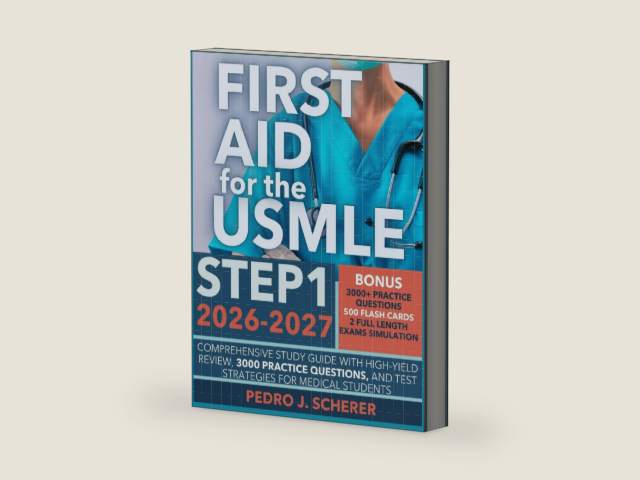 FIRST AID FOR THE USMLE STEP 1 2026–2027: Comprehensive Study Guide with High-Yield Review, 3000 Practice Questions, and Test Strategies for Medical Students by PEDRO J. SCHERER