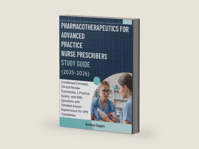 PHARMACOTHERAPEUTICS FOR ADVANCED PRACTICE NURSE PRESCRIBERS STUDY GUIDE (2025-2026): Condensed Concepts, Clinical Review Summaries, 5 Practice Exams, ... Answer Explanations for APN Candidates by Boniface Shapiro