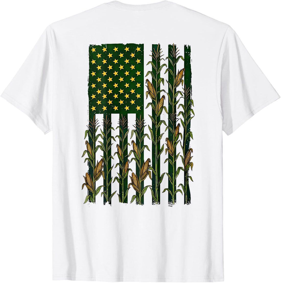 American Flag Corn Field Farmer Patriotic (on Back) T-Shirt