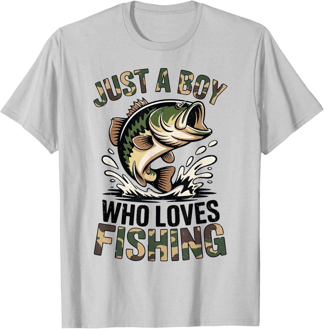 Youth Fishing Camo Bass Fish Just Boy Who Love Fishing Funny T-Shirt