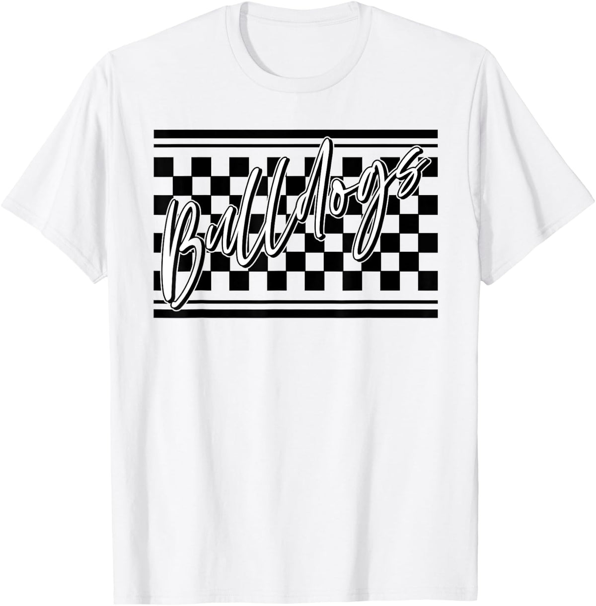 Bulldogs School Spirit Blue Bulldog Pride Checkered Print T-Shirt