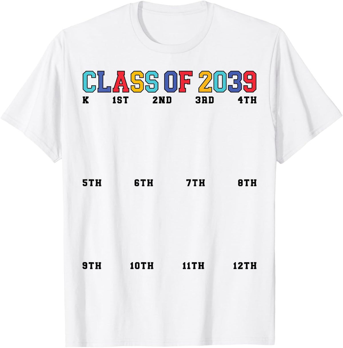 Class of 2039 Grow with Me Handprint K to 12th 12 Pre K Grad T-Shirt