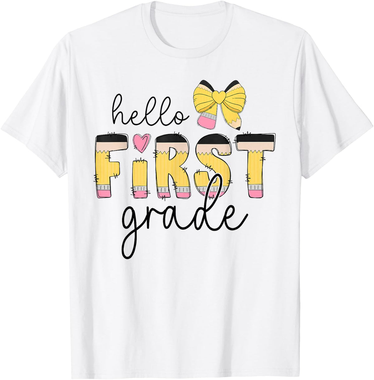 Hello First 1st Grade Teacher Kid Squad Coquette Bow Pencil T-Shirt