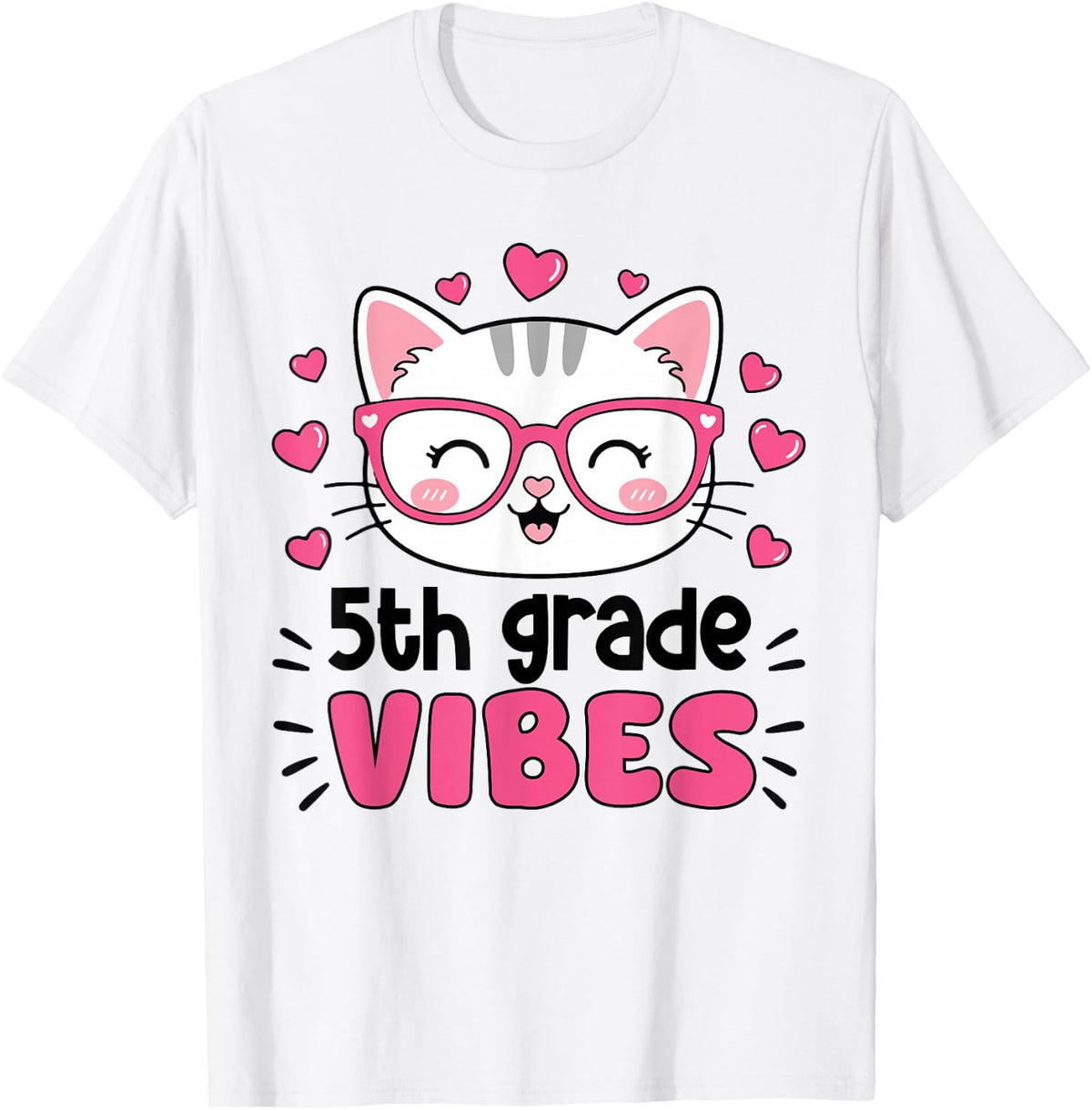 Cute 5th Grade Vibes Cat Kitten Back to School Girls Kids T-Shirt