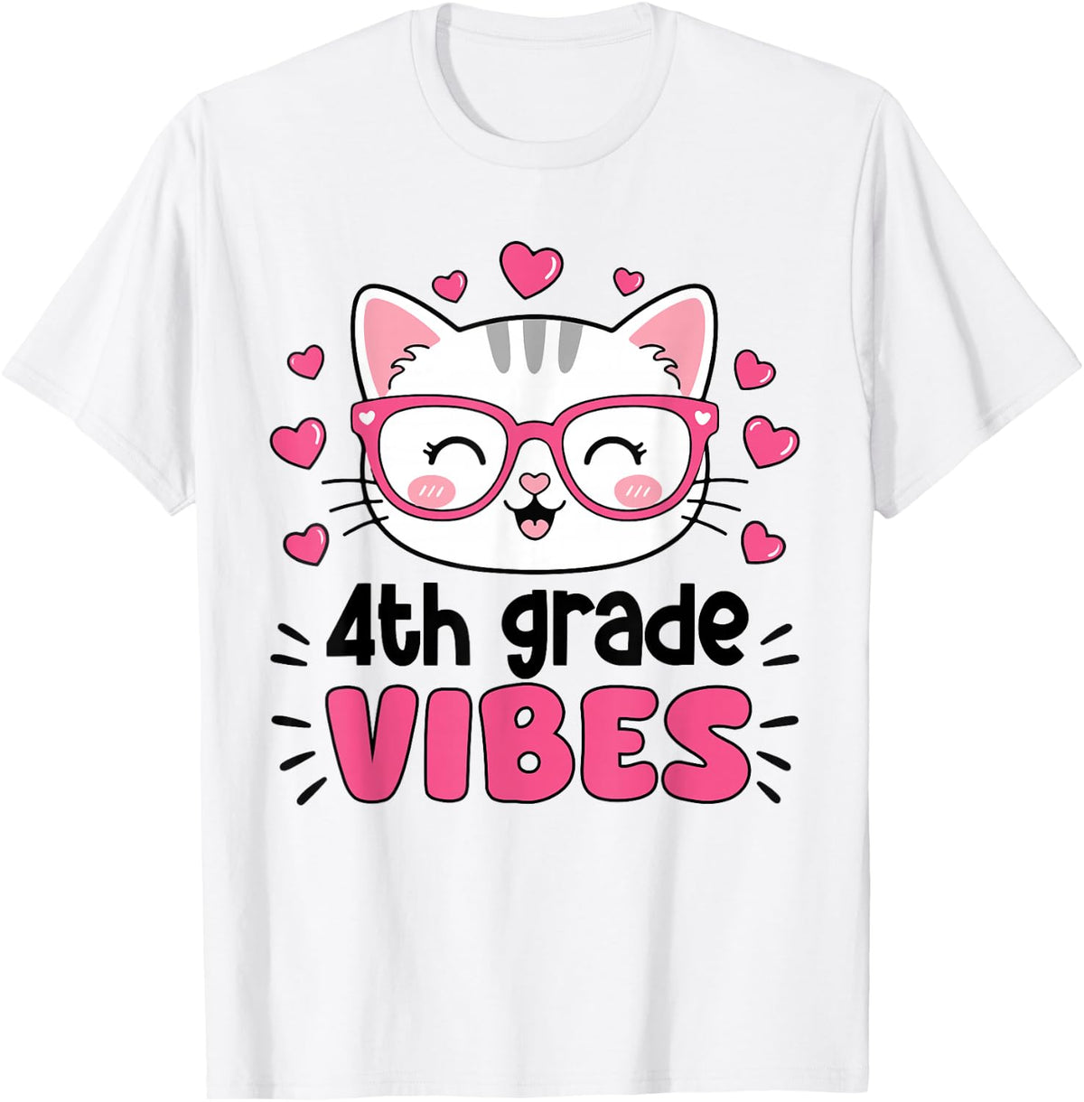 Cute 4th Grade Vibes Cat Kitten Back to School Girls Kids T-Shirt