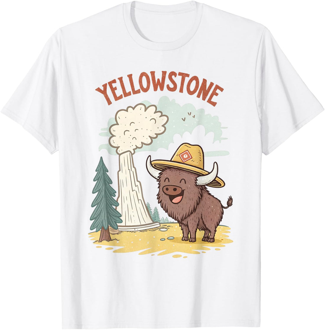 Yellowstone Bison Cartoon Adventure Kids Souvenir T-Shirt
