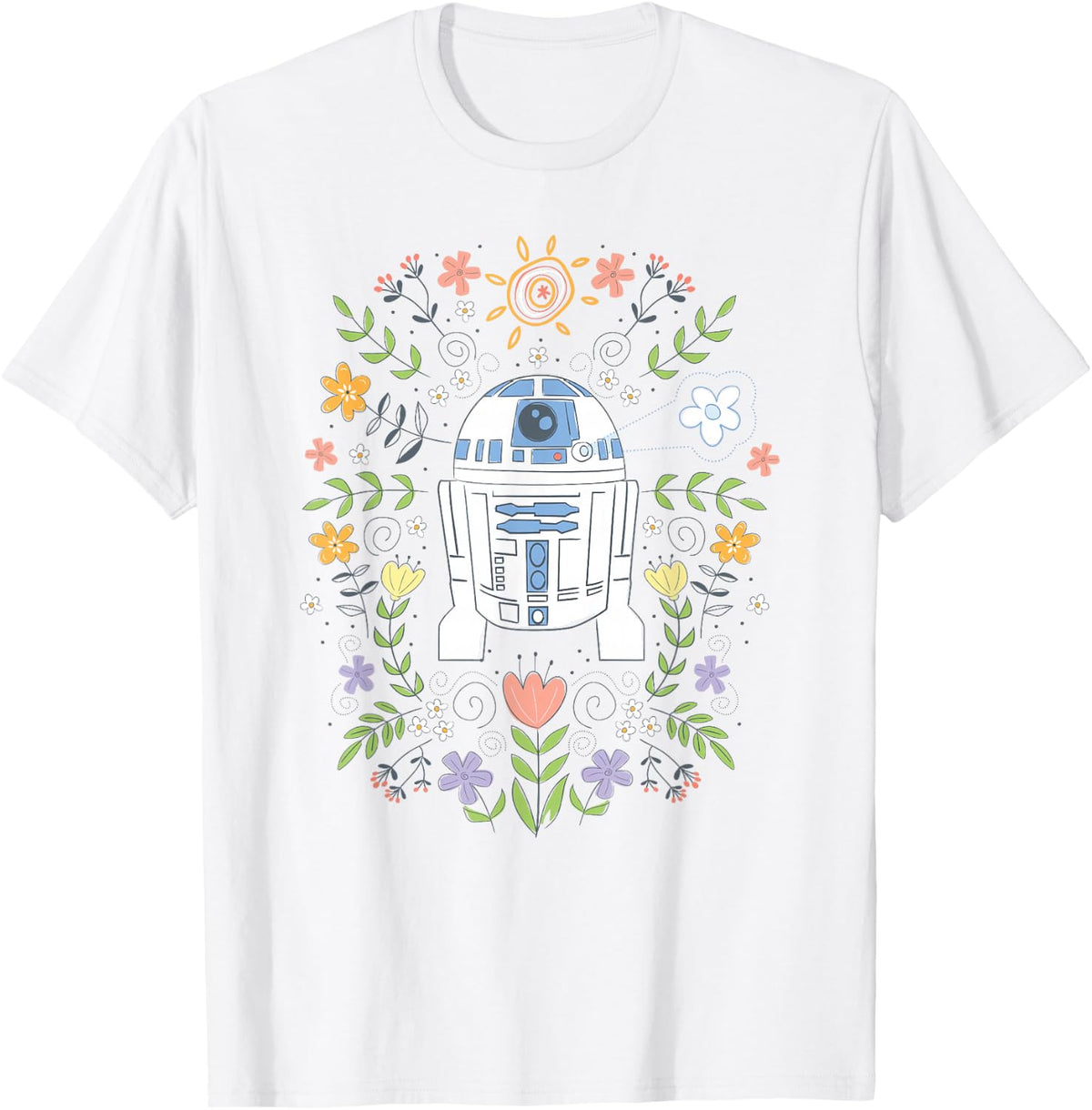 Star Wars Cute R2D2 Floral Spring Vibes Big Chest Logo T-Shirt