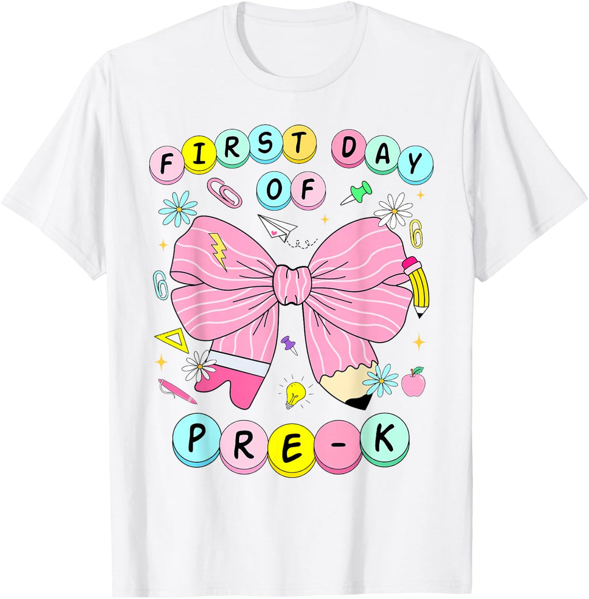 First Day of Pre-K Girls Coquette Bow Back to School Kids T-Shirt