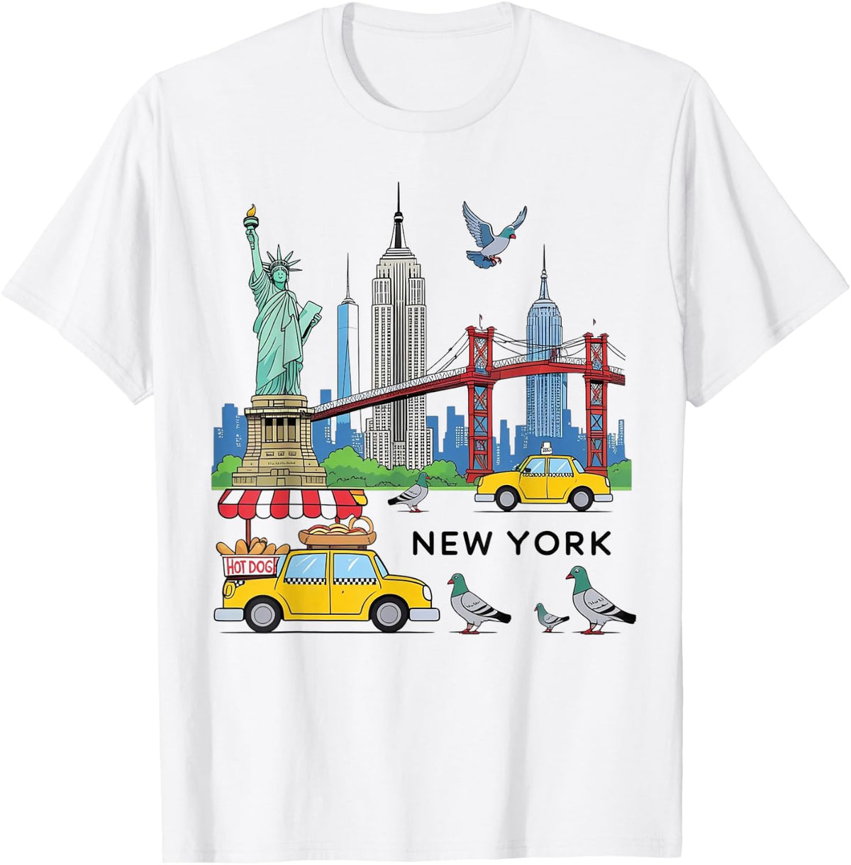 Kids NYC Souvenir New York City USA Icons Yellow Taxi Pigeon T-Shirt
