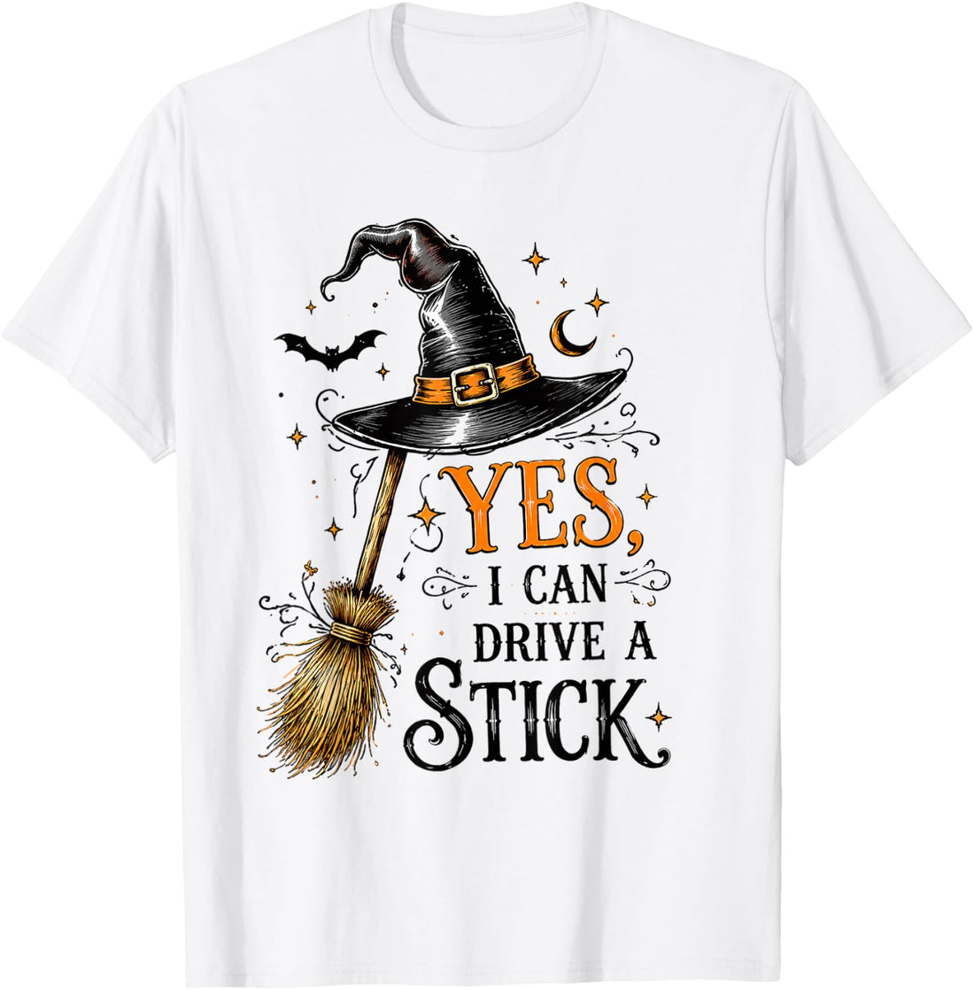 Yes I Can Drive A Stick Funny Witch Broom Retro Halloween T-Shirt