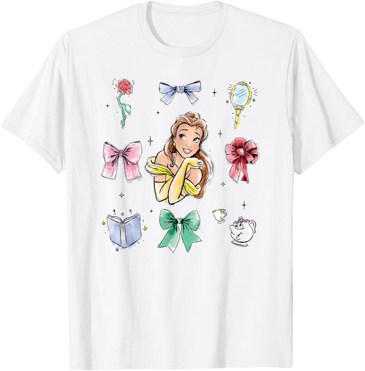 Disney Beauty and The Beast Essentials Watercolor Chest Logo T-Shirt