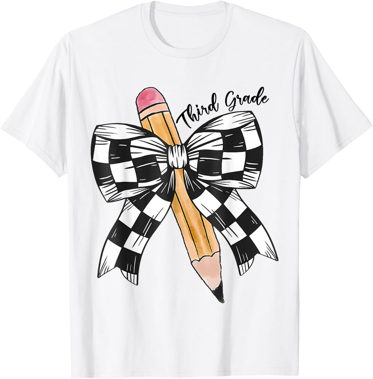 Back to School Hello Third Grade Teacher Coquette Pencil Bow T-Shirt