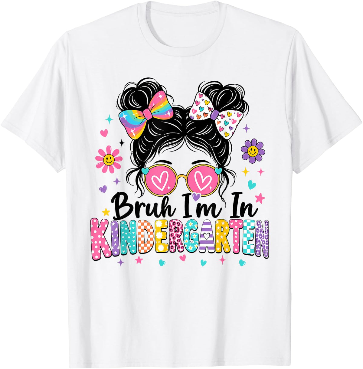 Hello Kindergarten for Girls Messy Bun Back to School Kinder T-Shirt