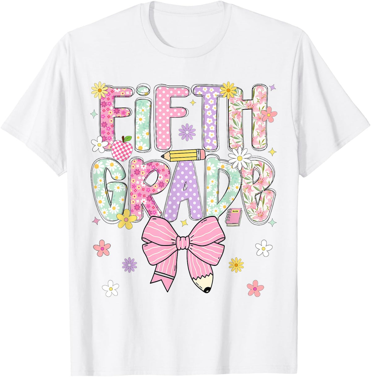Fifth 5th Grade Teachers Girls Back to School Pencil Bow T-Shirt