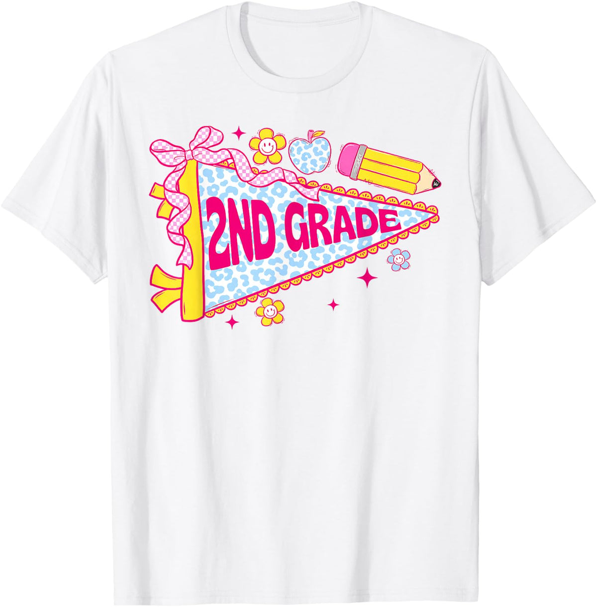 Preppy 2nd Grade Pennant Flag Teacher Girl Back to School T-Shirt