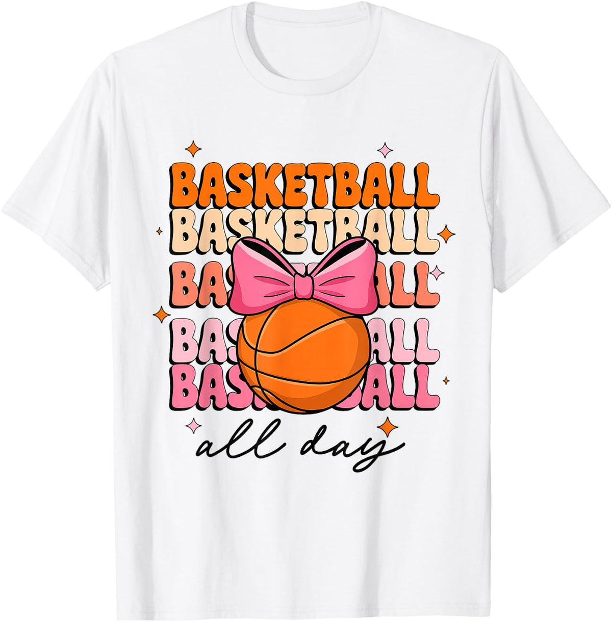 Groovy Basketball Girl Women Coquette Bow Basketball All Day T-Shirt
