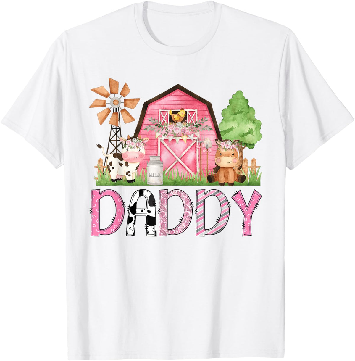 Daddy Pink Farm Animal Birthday Kids Matching Family T-Shirt