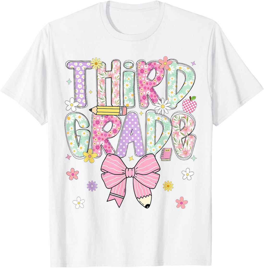 Third 3rd Grade Teachers Girls Back to School Pencil Bow T-Shirt