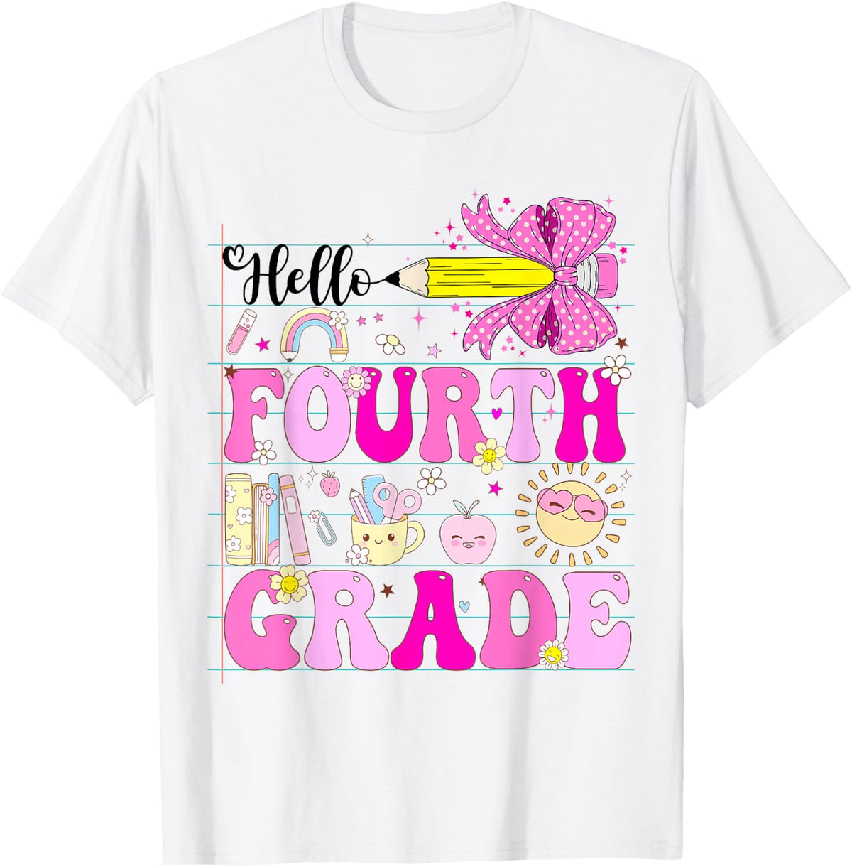 Hello Fourth Grade Coquette Bow Back to School 4th Grade T-Shirt